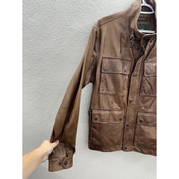 Eddie Bauer Mens Bomber Jacket Size Large Brown Genuine Lamb Leather Zip Up VTG - Picture 3 of 15